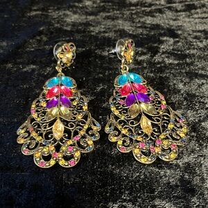 Vibrant Gold Filigree Earrings with Multicolor Accents